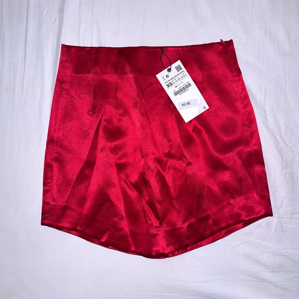 Zara Red Satin Mini Skirt NWT